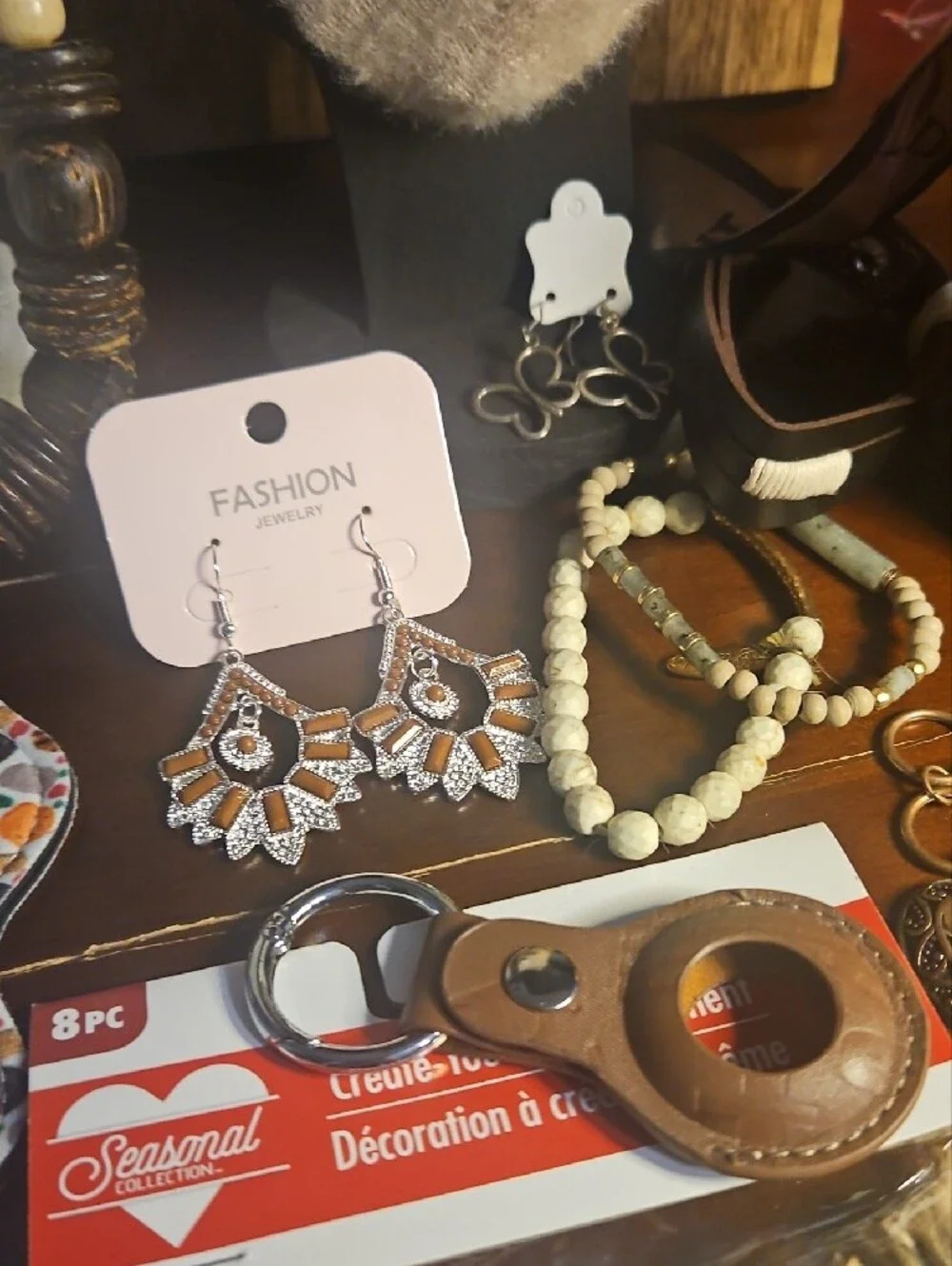 Wooden Heart Necklace Display with Brown Bead Accents
